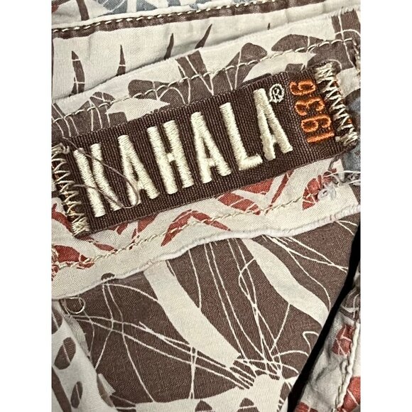 Kahala Mens Hawaiian Button-Up Shirt Large Brown Red Blue Aloha Tropical EUC - Picture 6 of 8